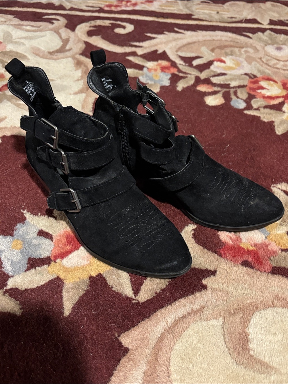 Universal Thread Black Suede Triple-Buckle Ankle Booties